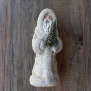 Vtg Ivory Colored Santa Claus Holding Bottlebrush Tree Christmas Ornament
